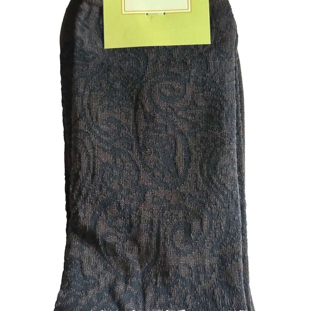 Vannucci Designer Paisley Mens Dress Socks Sz 10-13 Black Brown Cotton